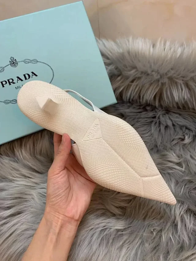 Prada High Heels Pointed-Toe Slingback Pumps with Triangle Logo Plaque product detail image 4
