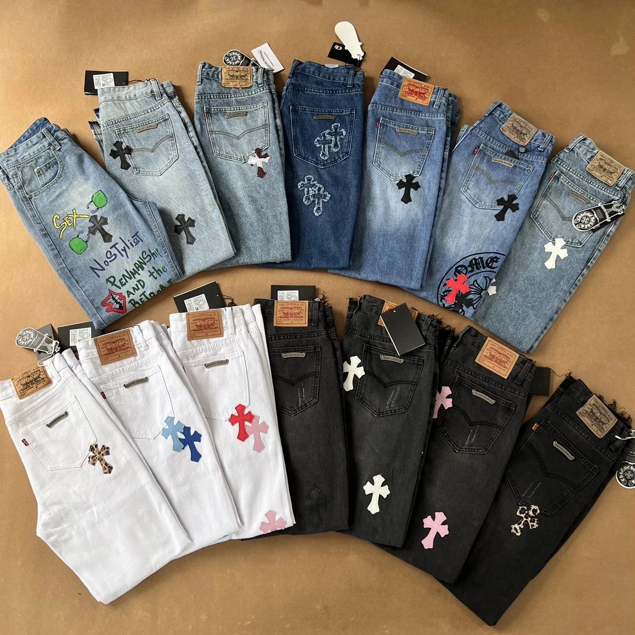 Chrome Hearts x Levi's 501 Cross-Embroidered Denim Jeans - 6