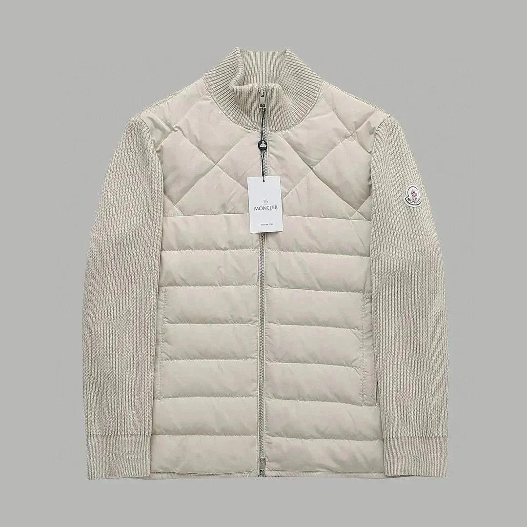 Moncler Hybrid Knit-Panel Down Jacket Beige Outerwear - 6