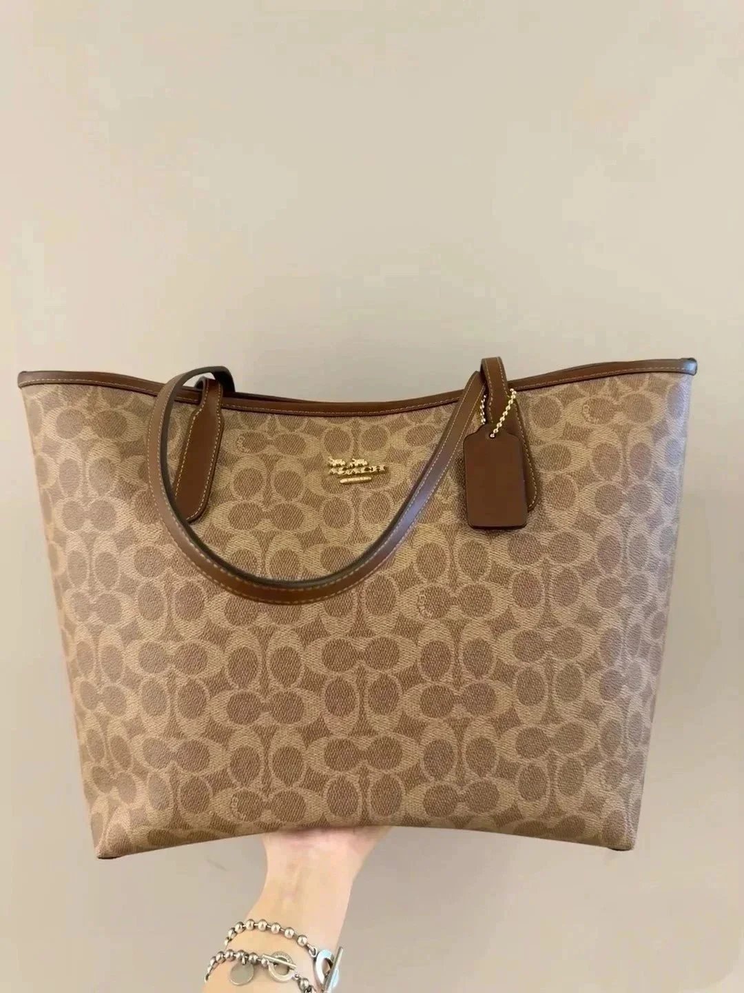 Coach City Tote Beige Signature Leather Tote Bag - 6