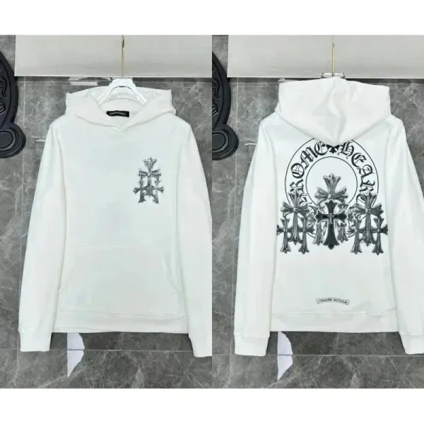 Chrome Hearts Cross Embroidered White Hoodie - 1