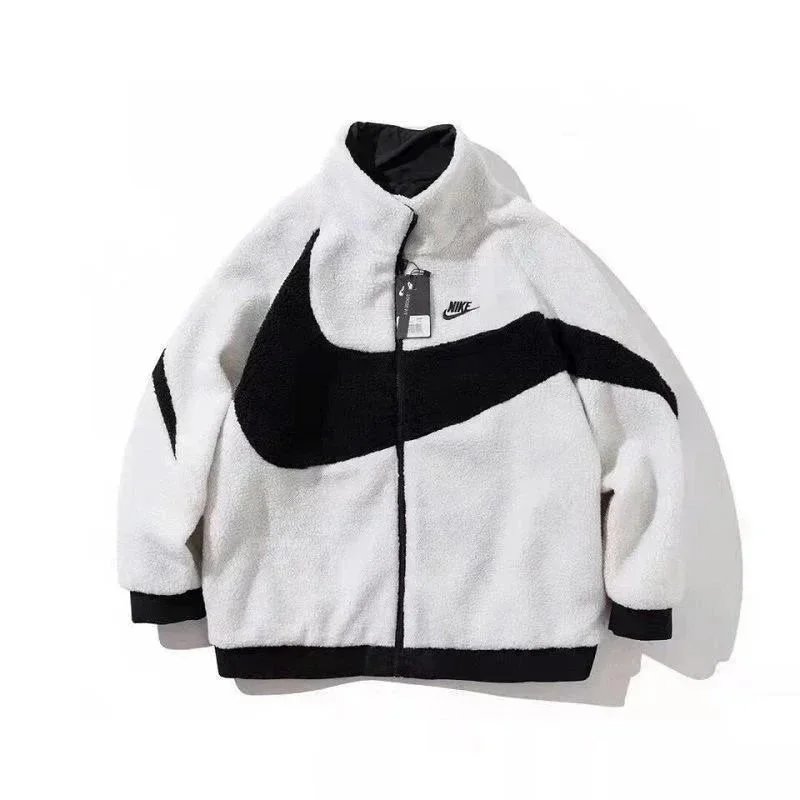 Nike Fleece Jacket Black and White Swoosh Outerwear - 5