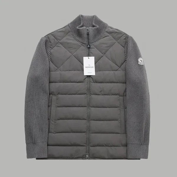 Moncler Hybrid Knit-Panel Down Jacket Gray - 1