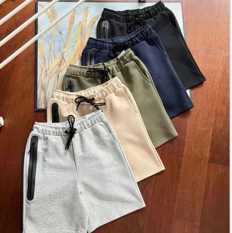 Summer new knitted multi-color front pressure rubber zipper men's sports shorts five quarter pants 172
