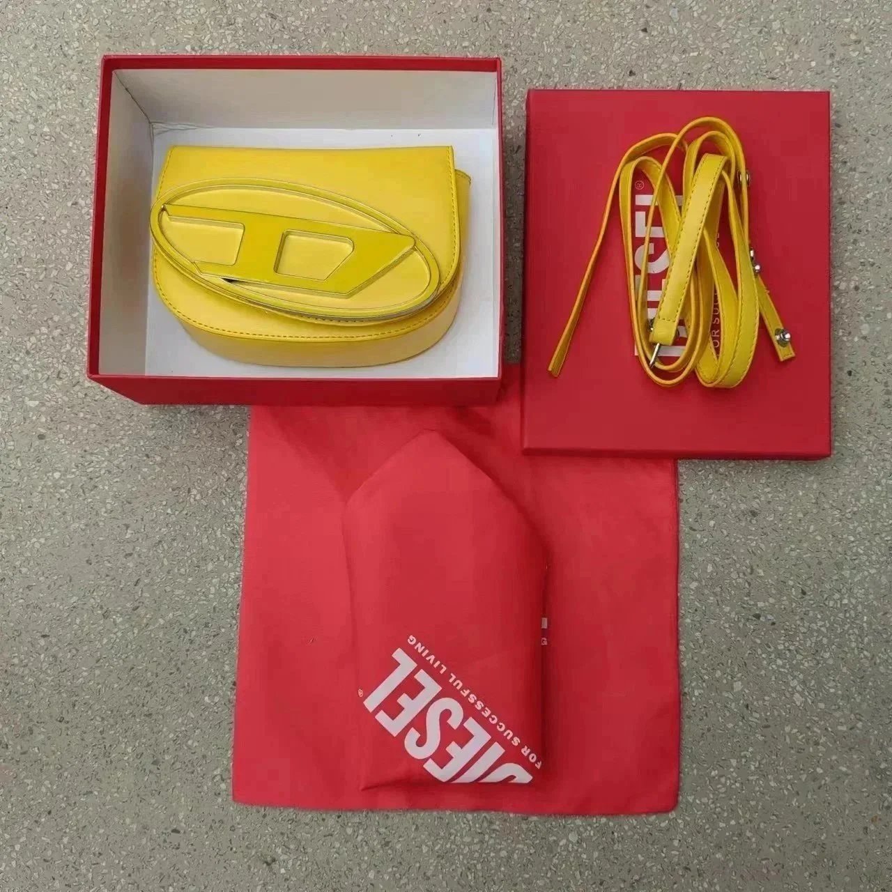Diesel D-Logo Yellow Patent Leather Clutch with Detachable Strap - 8