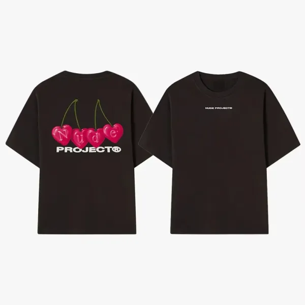 Design Nude Projecto Cherry Graphic T-Shirt Black T-Shirts - 1
