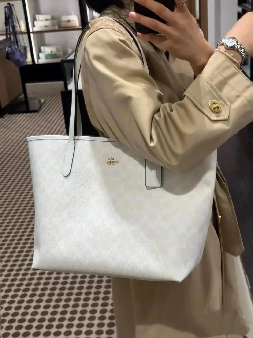 Coach City Tote Beige Signature Leather Tote Bag - 4