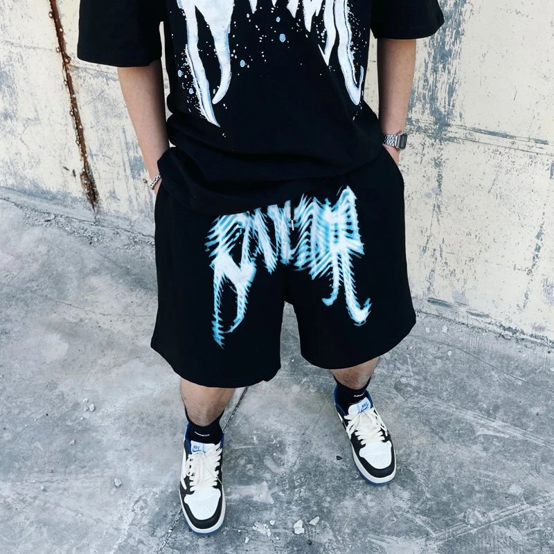 Handprint Graphic Off-White Drawstring Shorts