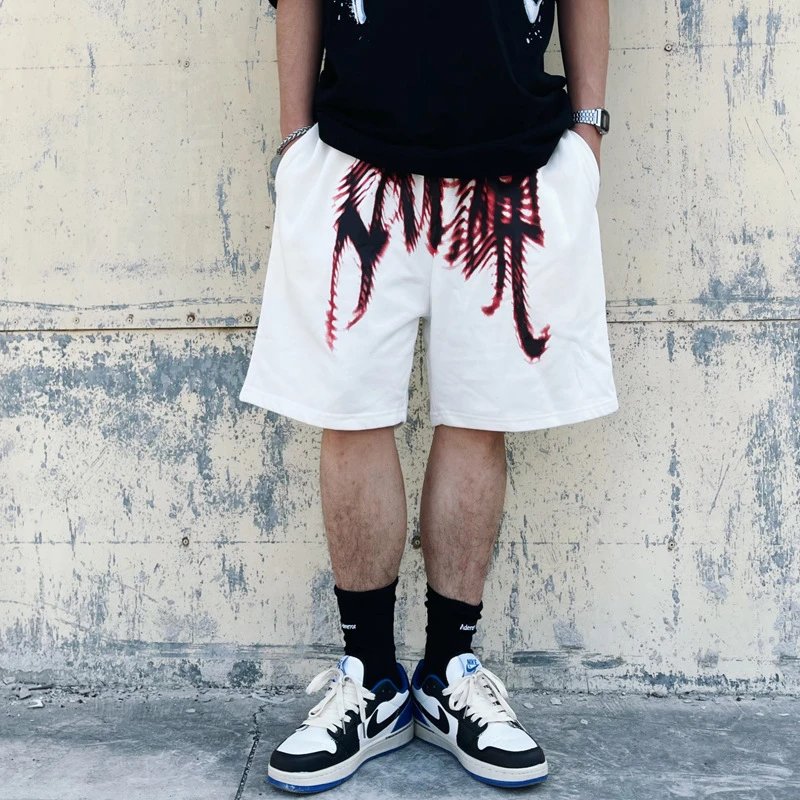 Handprint Graphic Off-White Drawstring Shorts