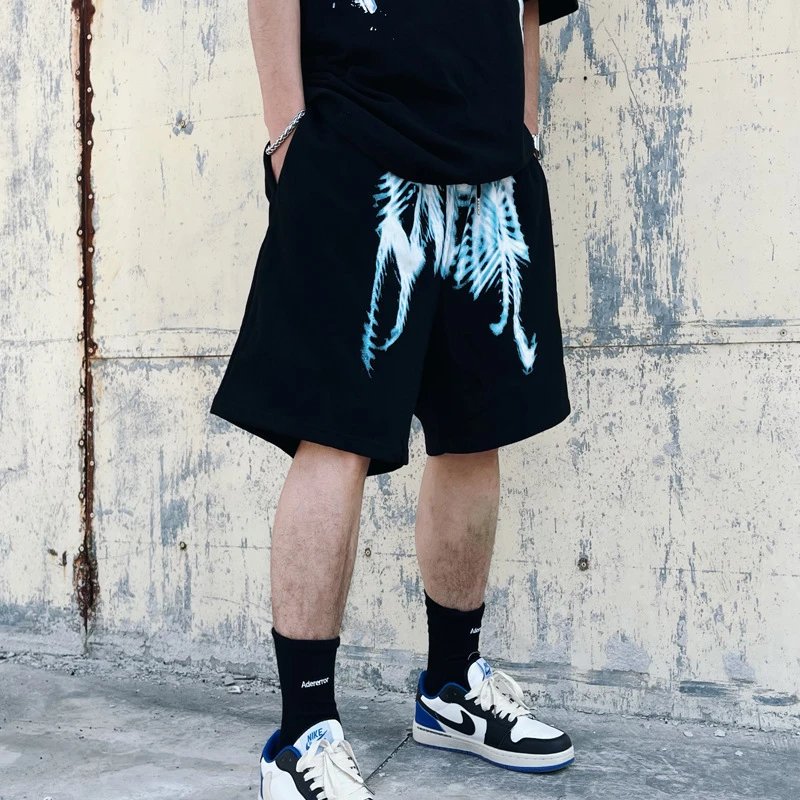 Handprint Graphic Off-White Drawstring Shorts