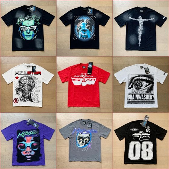 Summer new Hellstar washing water retro European and American couple loose short sleeved shirt