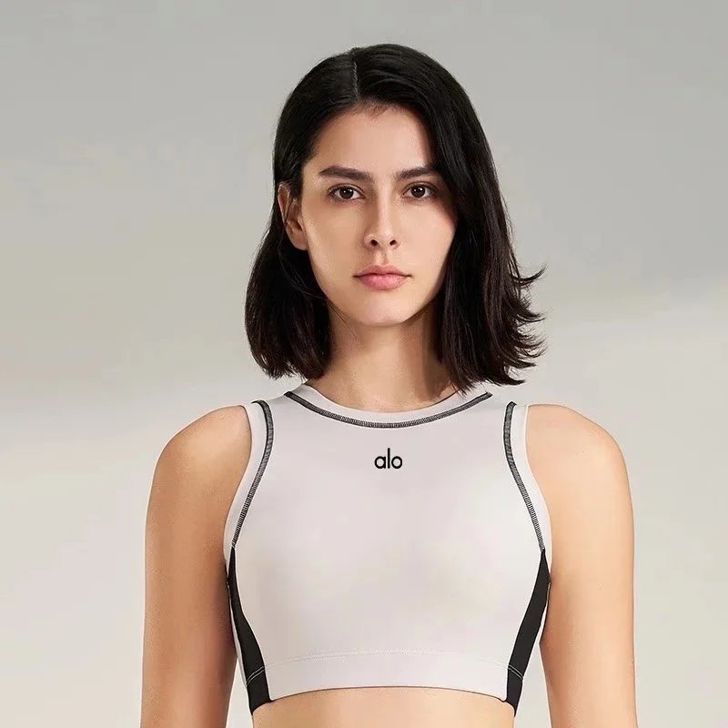 Alo Underwear Color-Block High-Neck Sports Bra — Black