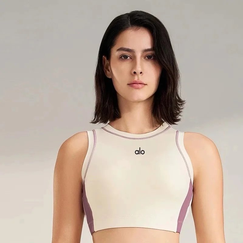 Alo Underwear Color-Block High-Neck Sports Bra — purple