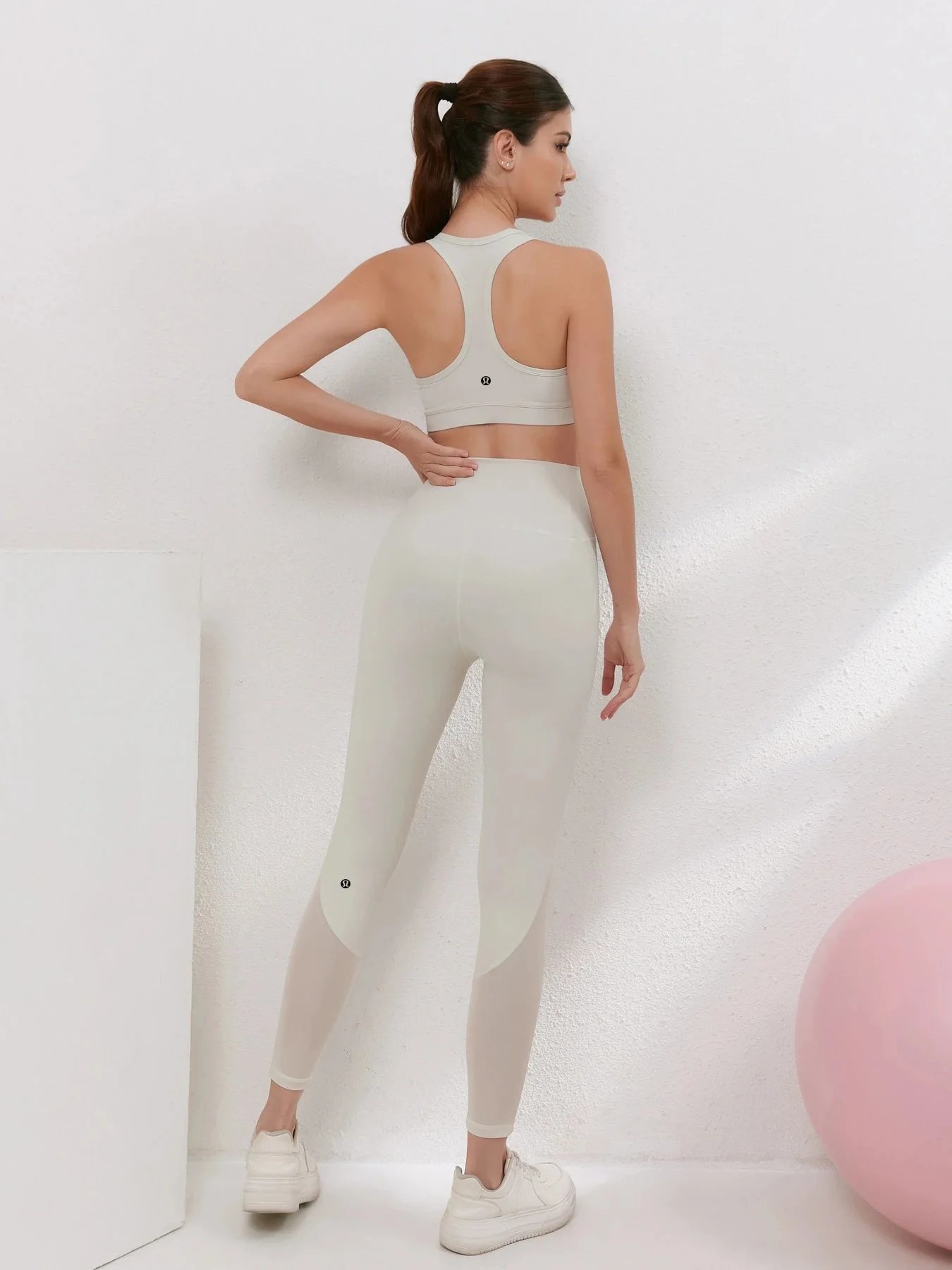 lululemon Matching Sets Racerback Sports Bra and Mesh-Panel Leggings Set — Apricot color