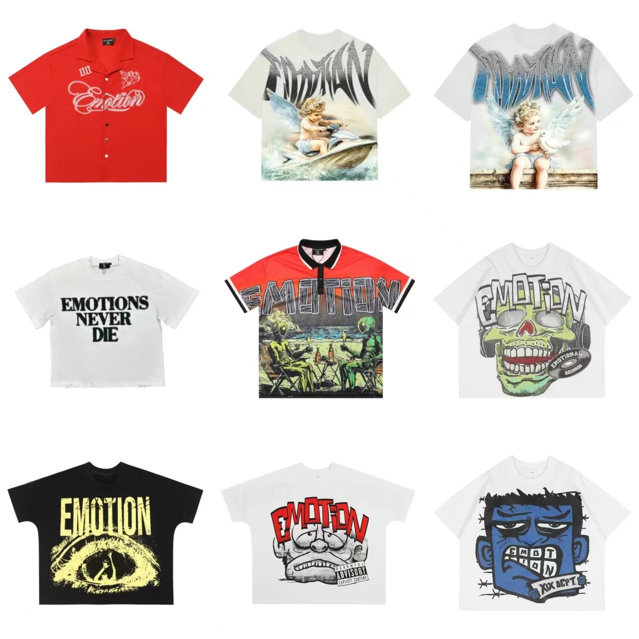 Men's Vintage Print Rhinestone Short Sleeve T-Shirt - Oversized High Street Casual Tee