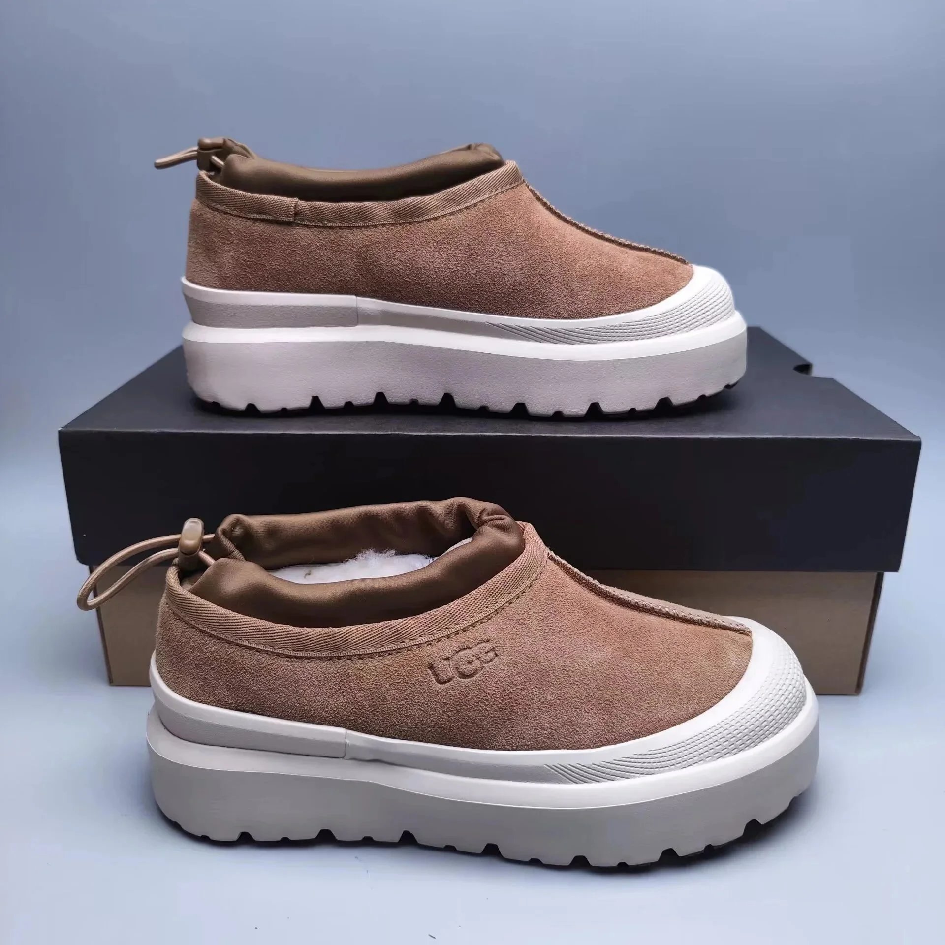 UGG Fluff Platform Slip-On Brown Suede Sneakers Chunky Sneakers