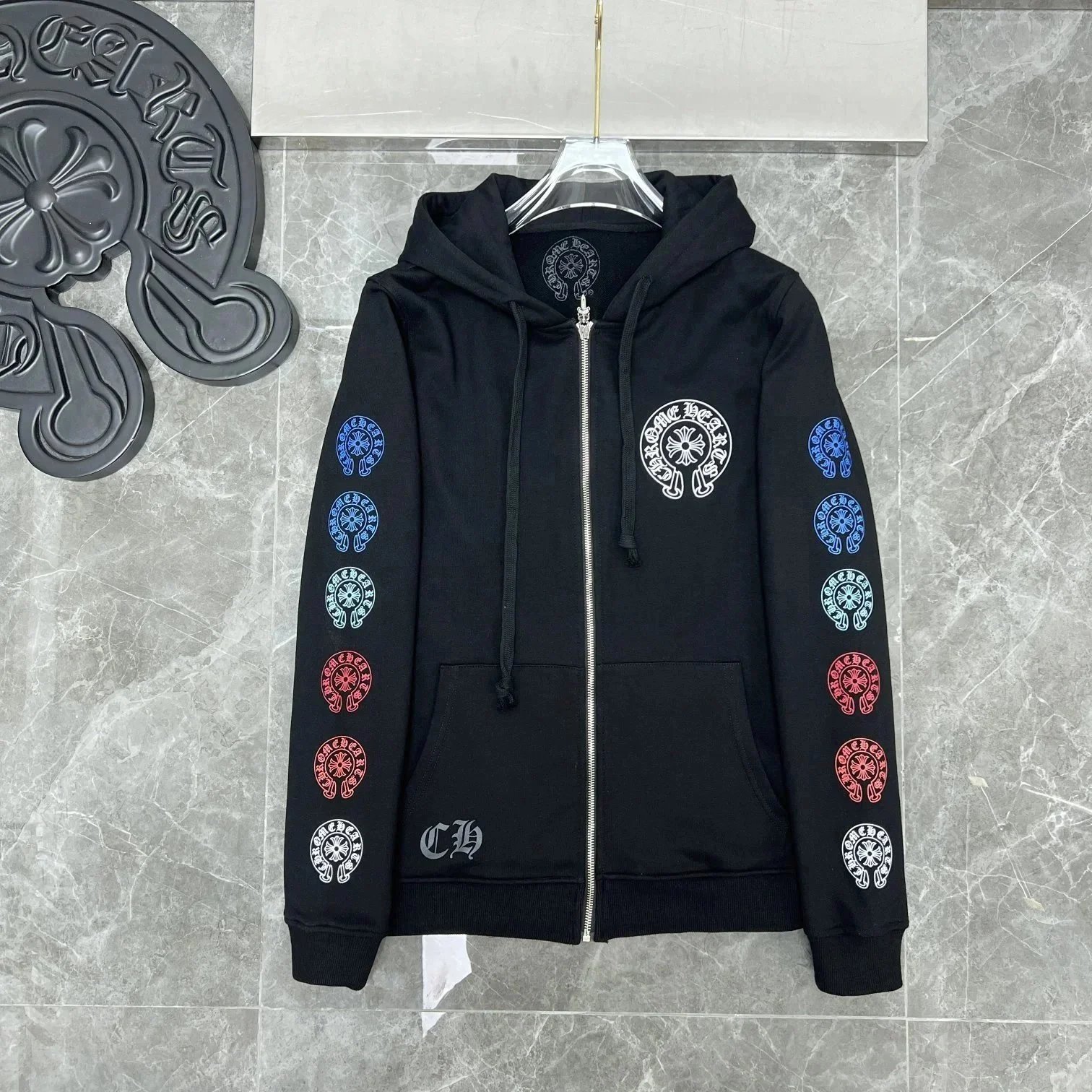 Chrome Hearts Hoodies & Sweatshirts Graphic hooded sweatshirt with cross, horseshoe, and paint-splatter designs — CH-54
