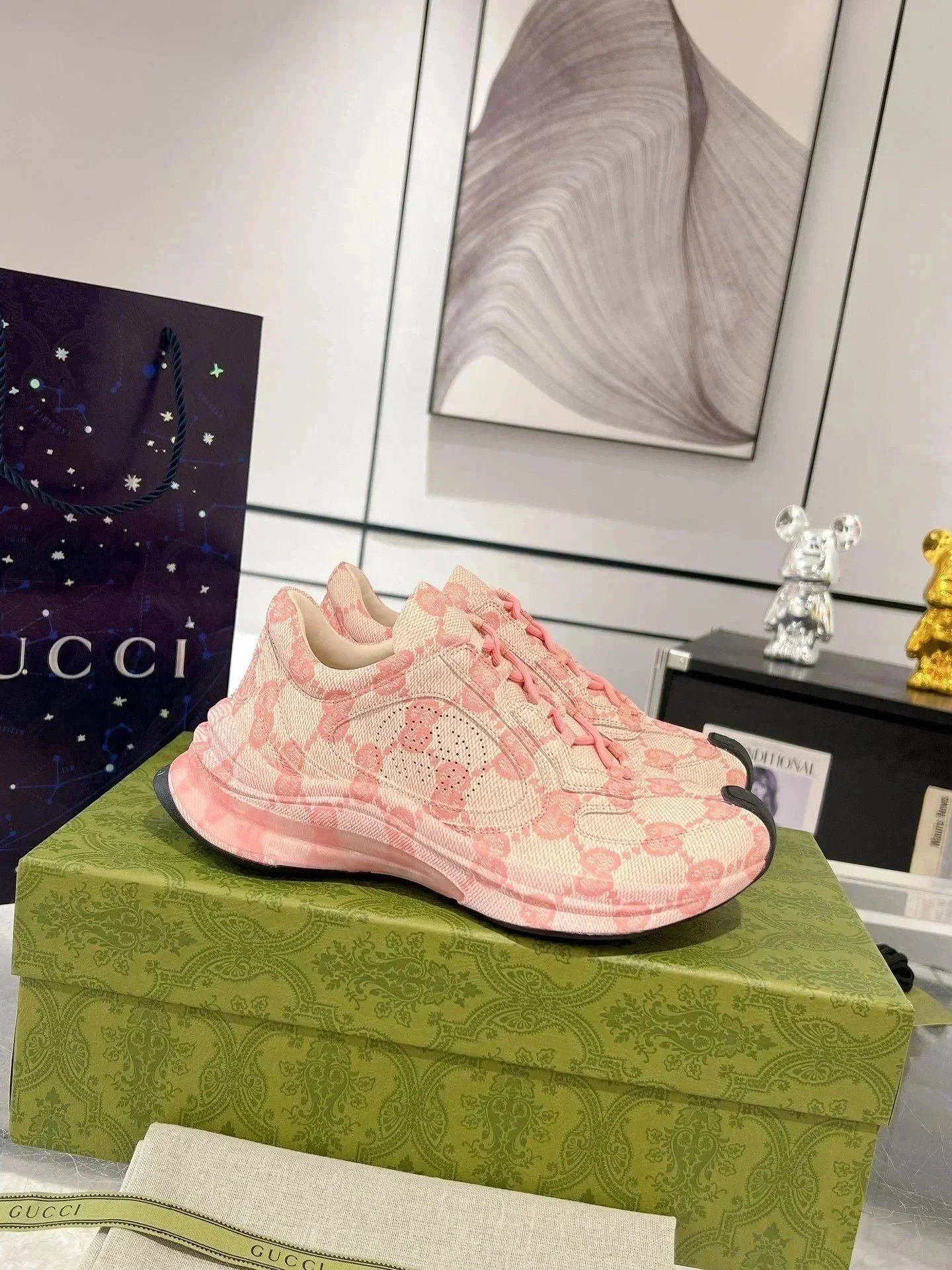 Gucci Rhyton GG Print Pink and Beige Sneakers Chunky Sneakers