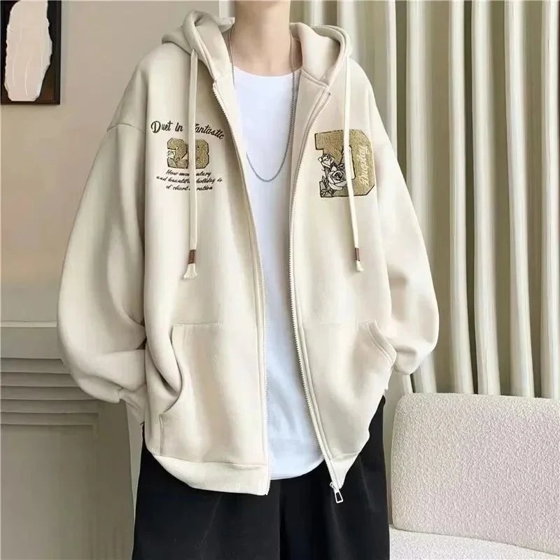 Design Embroidered Cross and Flames Hoodie Cream - 10