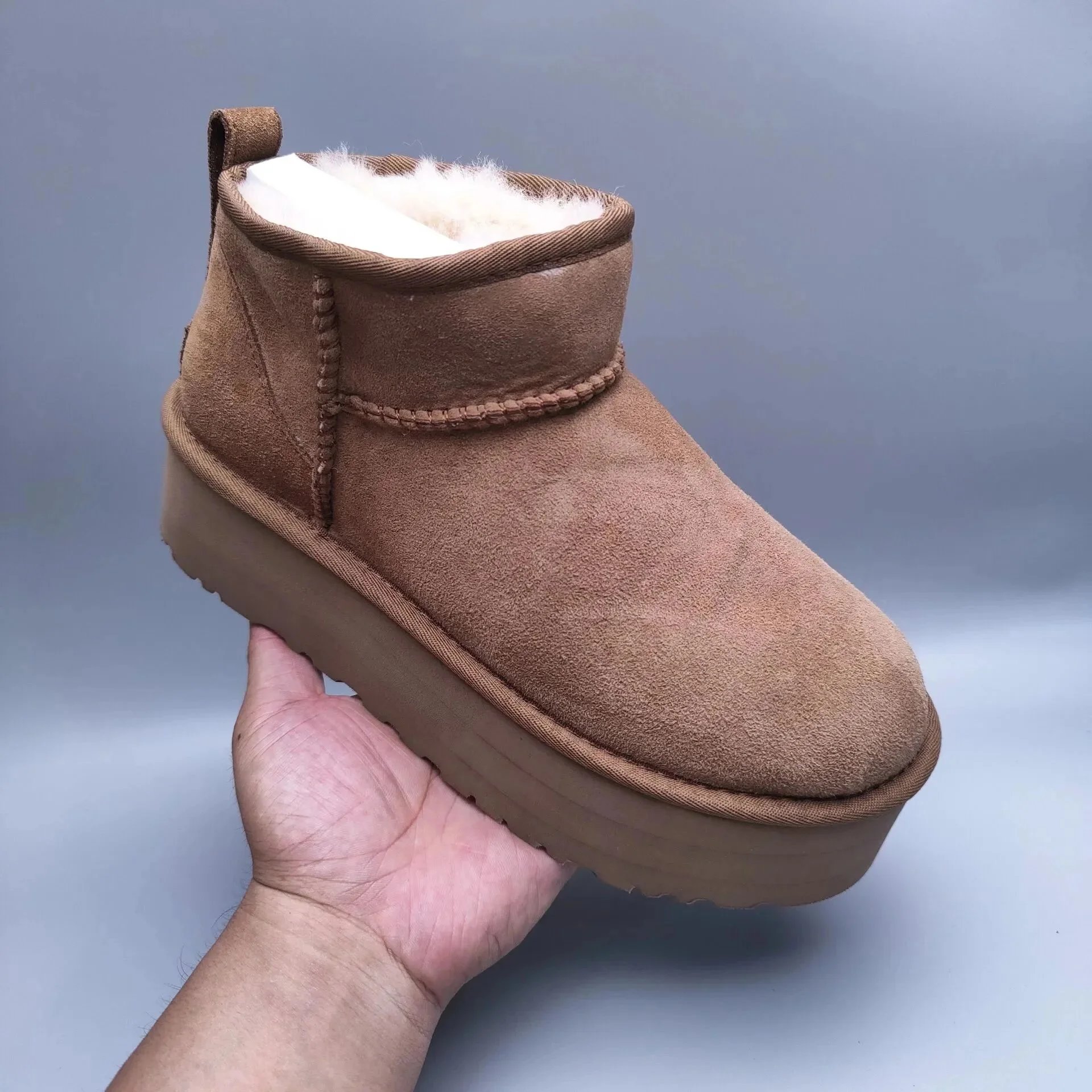 UGG Fluff Platform Slipper Beige Suede Slippers - 8