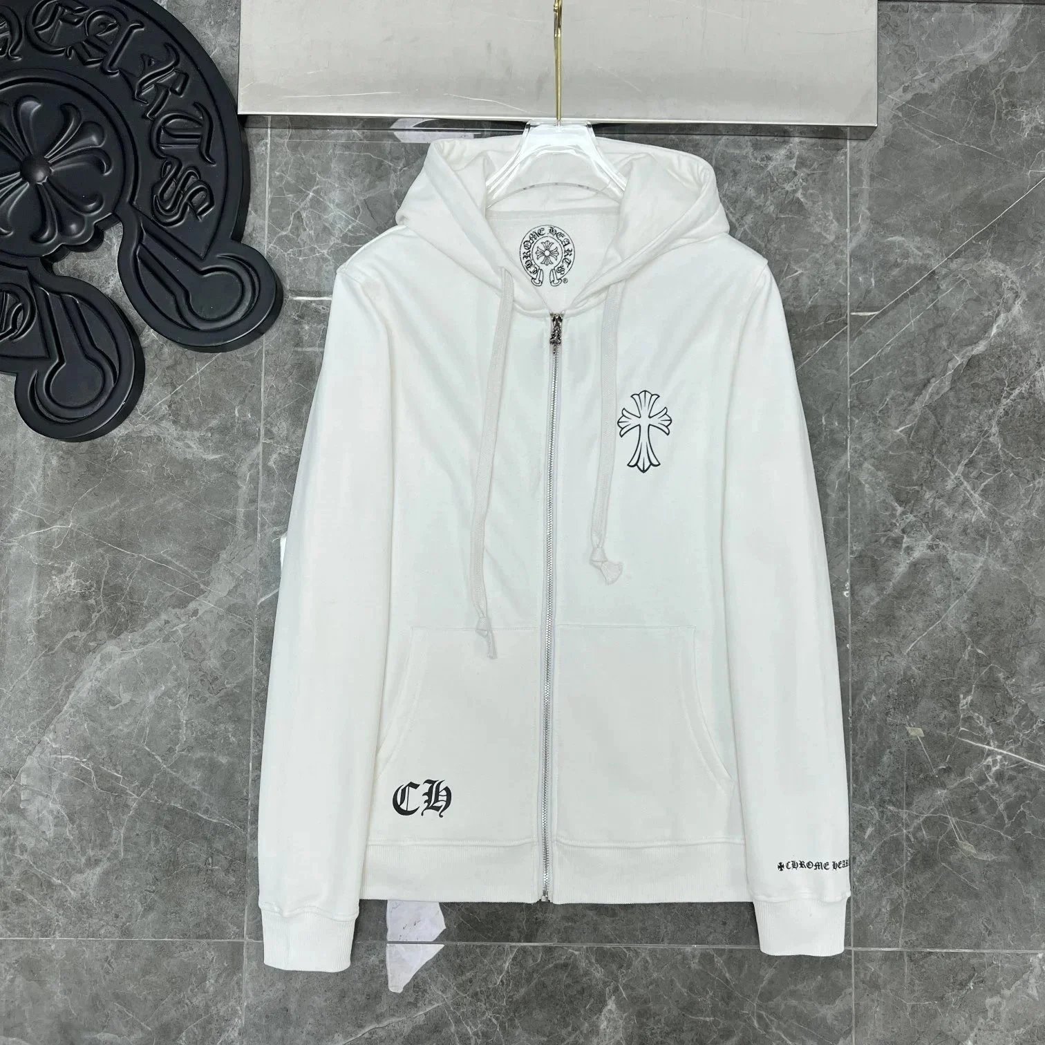 Chrome Hearts Hoodies & Sweatshirts Graphic hooded sweatshirt with cross, horseshoe, and paint-splatter designs — CH-59