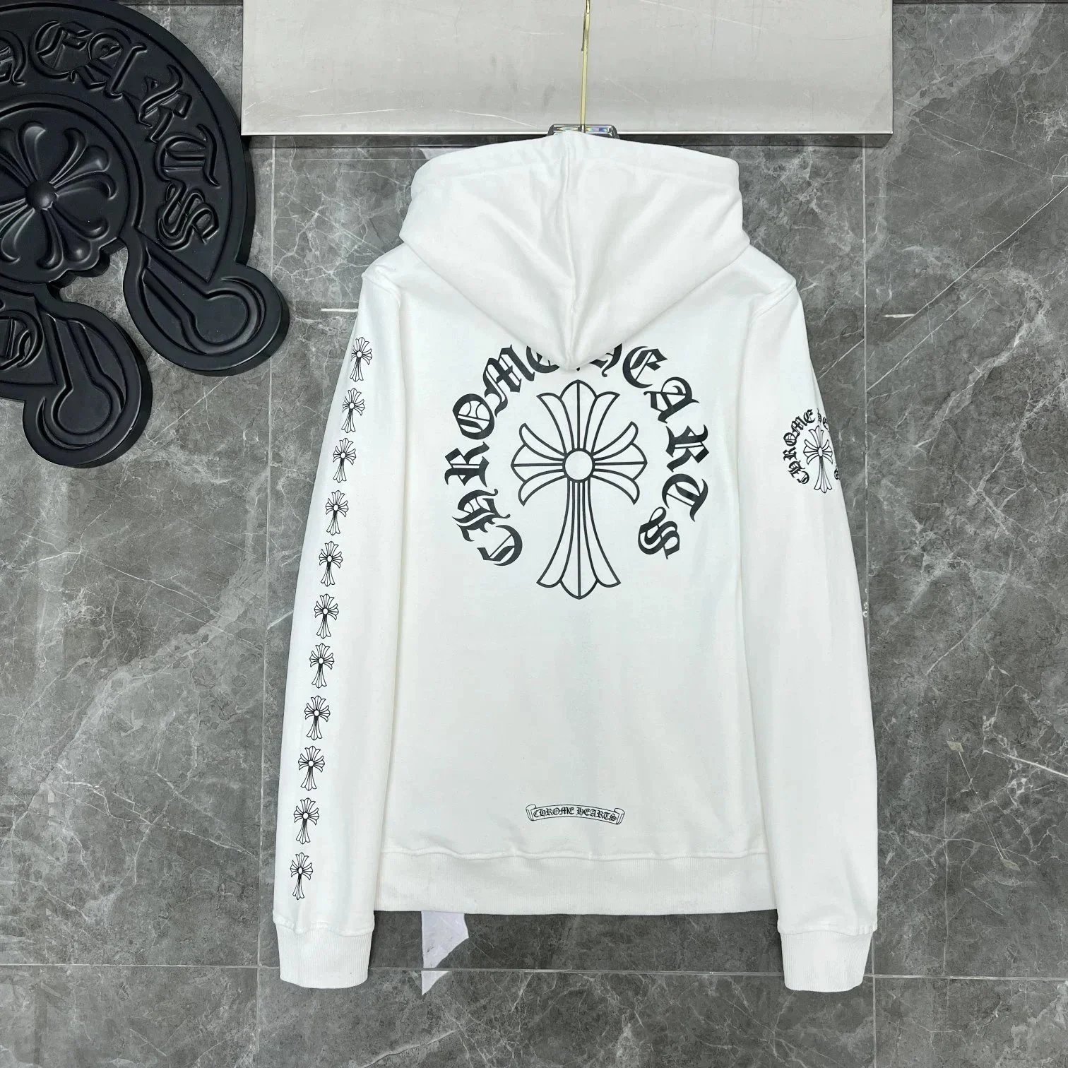 Chrome Hearts Hoodies & Sweatshirts Graphic hooded sweatshirt with cross, horseshoe, and paint-splatter designs — CH-57