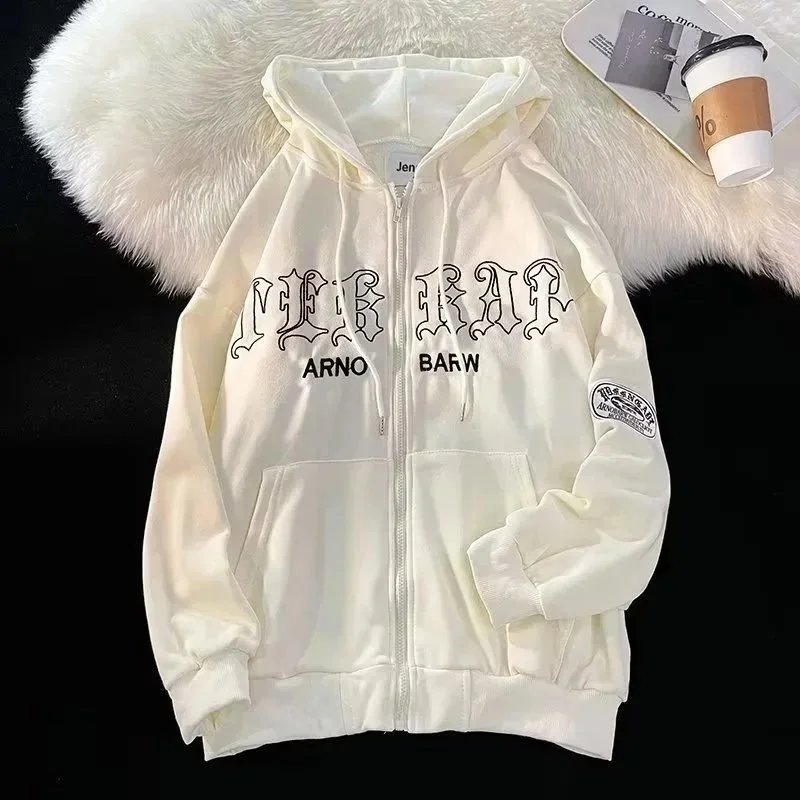 Design Embroidered Cross and Flames Hoodie Cream - 7