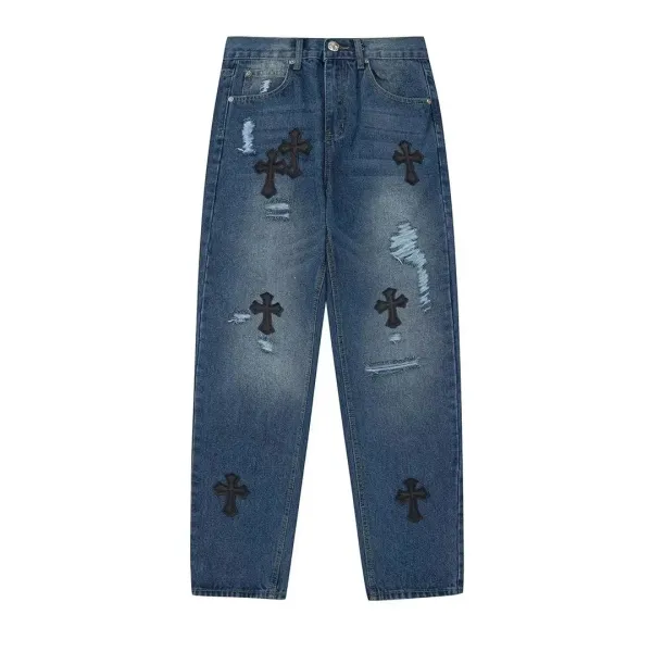 Gallery Dept. Cross-Embroidered Distressed Beige Jeans - 21