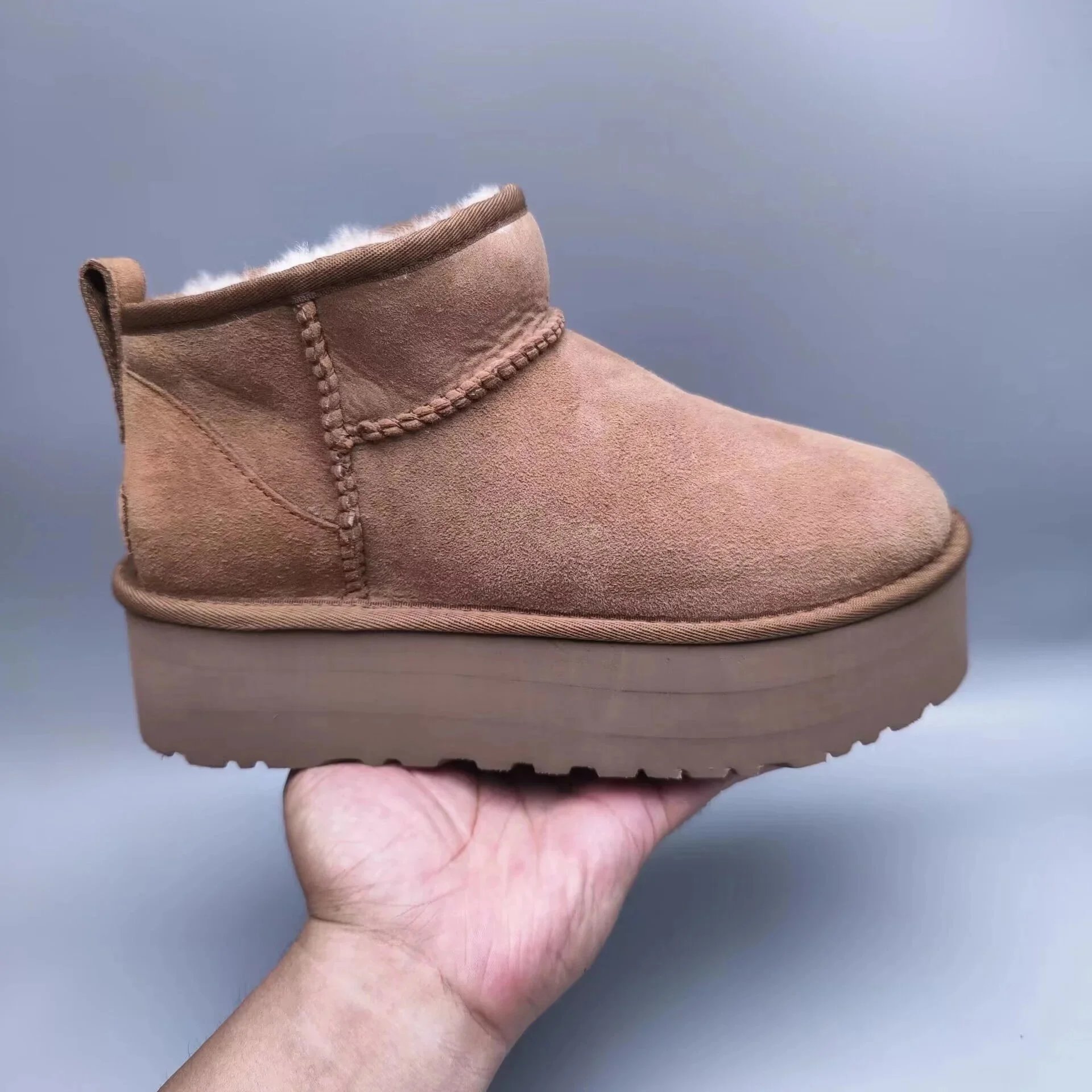 UGG Fluff Platform Slipper Beige Suede Slippers - 5