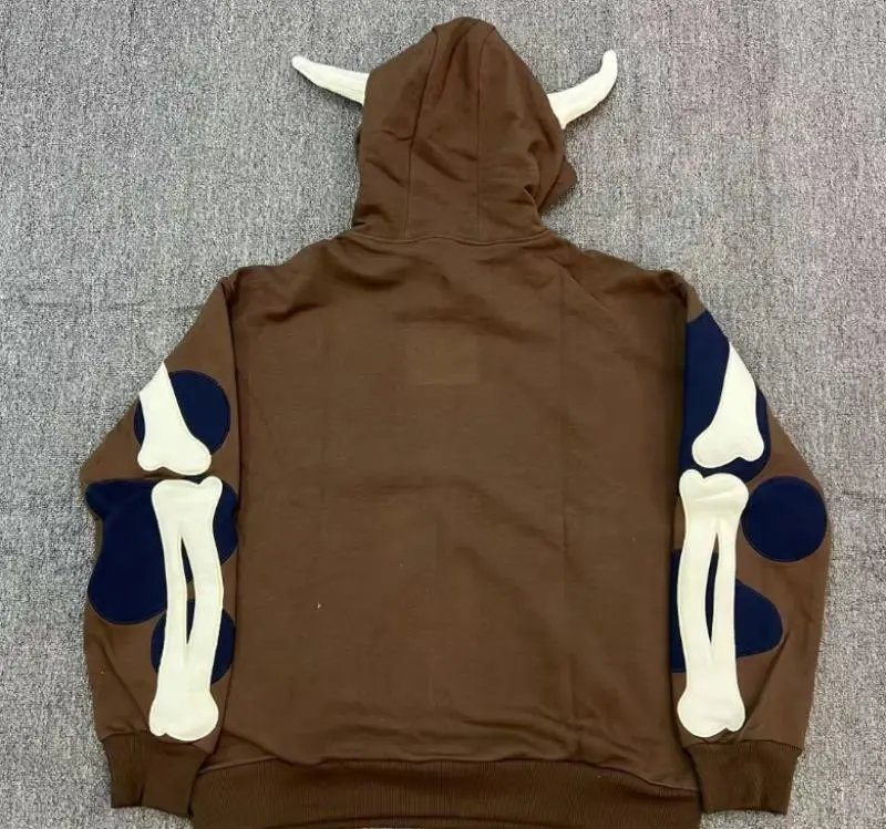 Design Skeleton Horn Hoodie Brown - 4