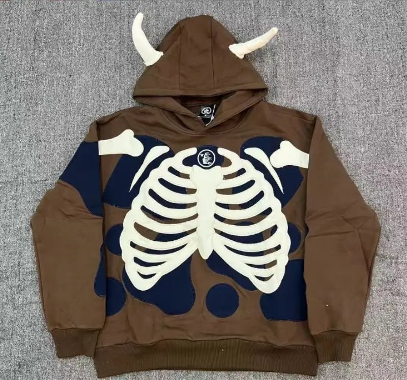 Design Skeleton Horn Hoodie Brown - 3