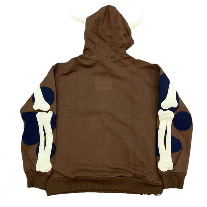Design Skeleton Horn Hoodie Brown - 8