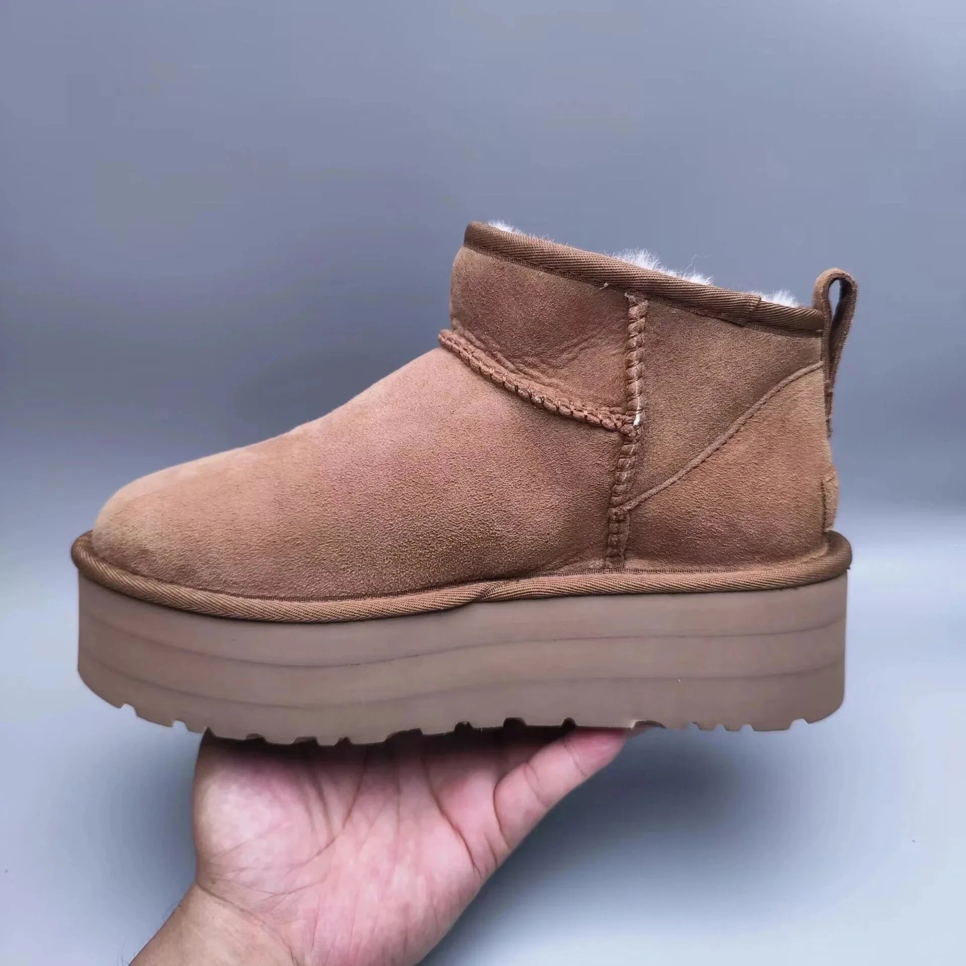 UGG Fluff Platform Slipper Beige Suede Slippers - 6