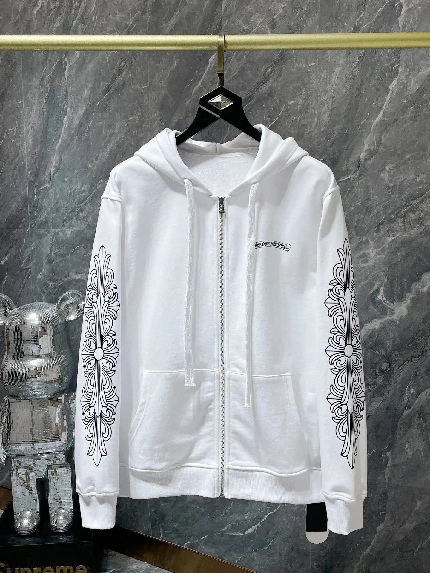 Chrome Hearts Hoodies & Sweatshirts Graphic hooded sweatshirt with cross, horseshoe, and paint-splatter designs — CH-64