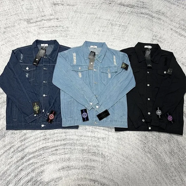 Stone Island Jackets Distressed denim trucker jacket with detachable Compass badge armband product detail image 2