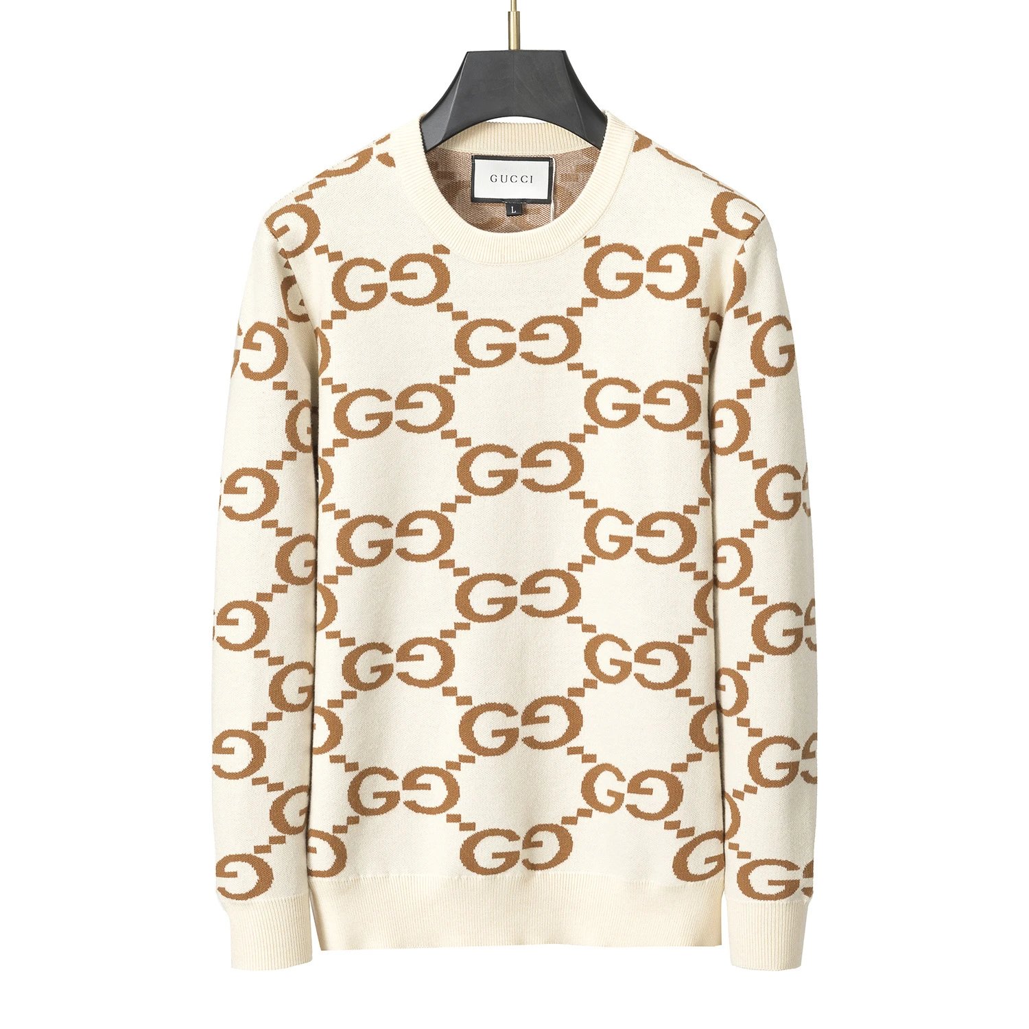 Gucci Knitwear Crewneck logo-pattern knit sweater — 3050 apricot color