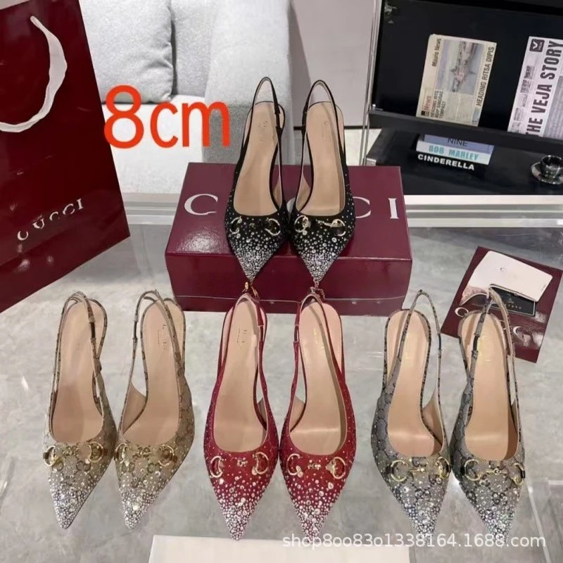 Gucci Marmont Black Gradient Crystal Slingback Heels