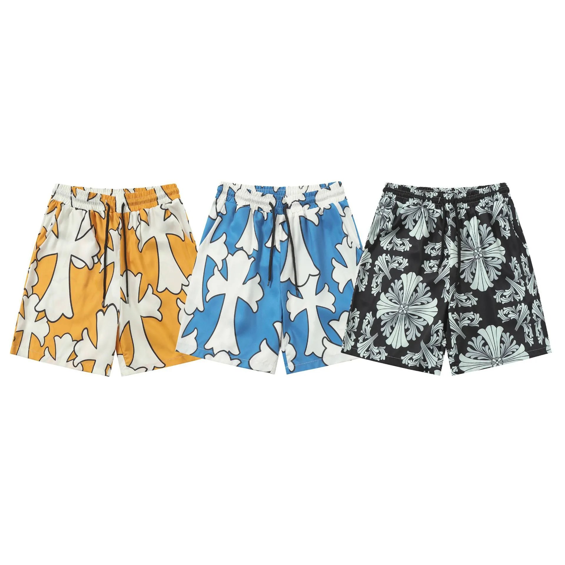 Printed Swim Shorts Yellow Blue Black Floral Style