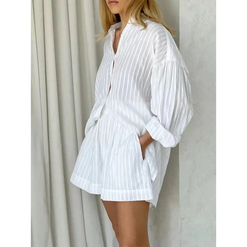 White Striped Oversized Shirt Dress