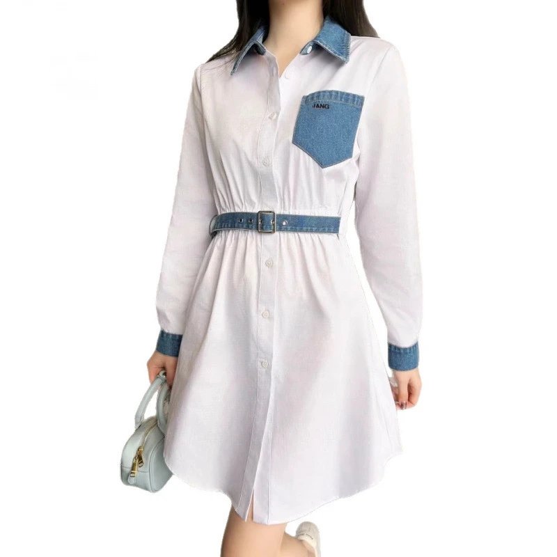 Denim Collar White Shirt Dress