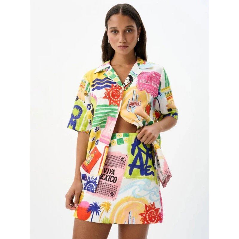 Viva Mexico Printed Shirt Dress Multicolor Casual