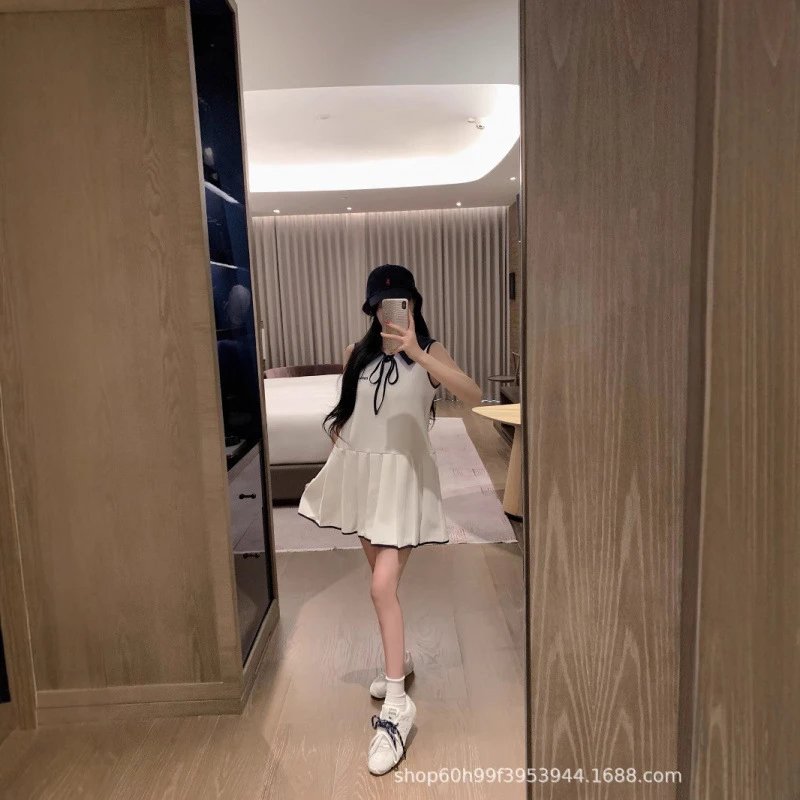 White Sleeveless Pleated Mini Dress Casual