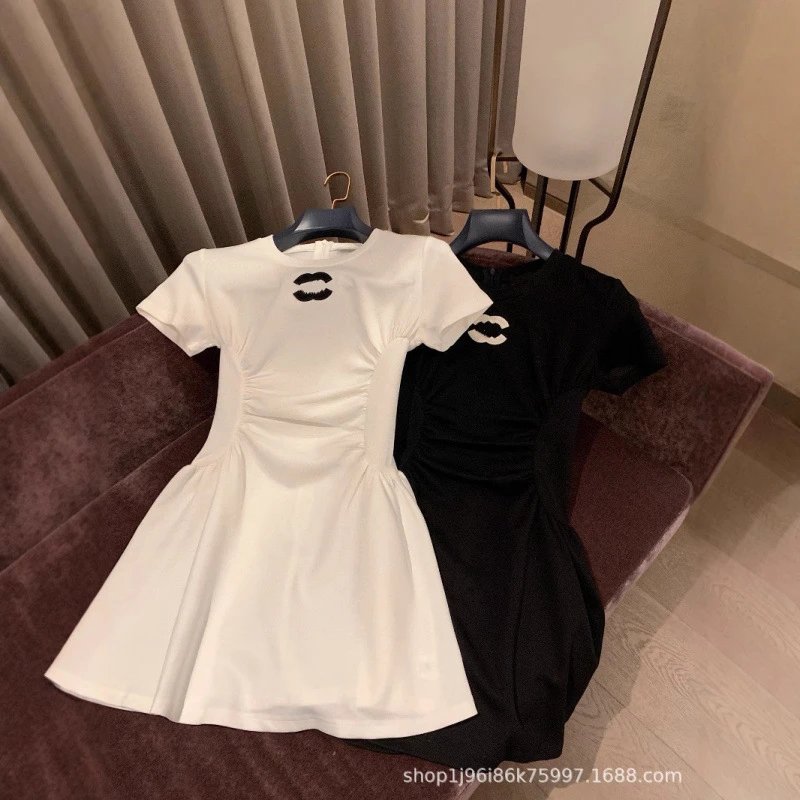 Cute Short Sleeve Dress White And Black Casual Style