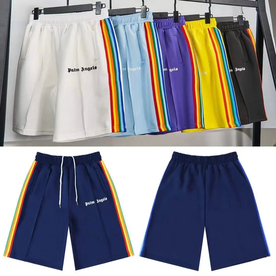 Palm Angels Rainbow Stripe Navy Blue Casual Shorts