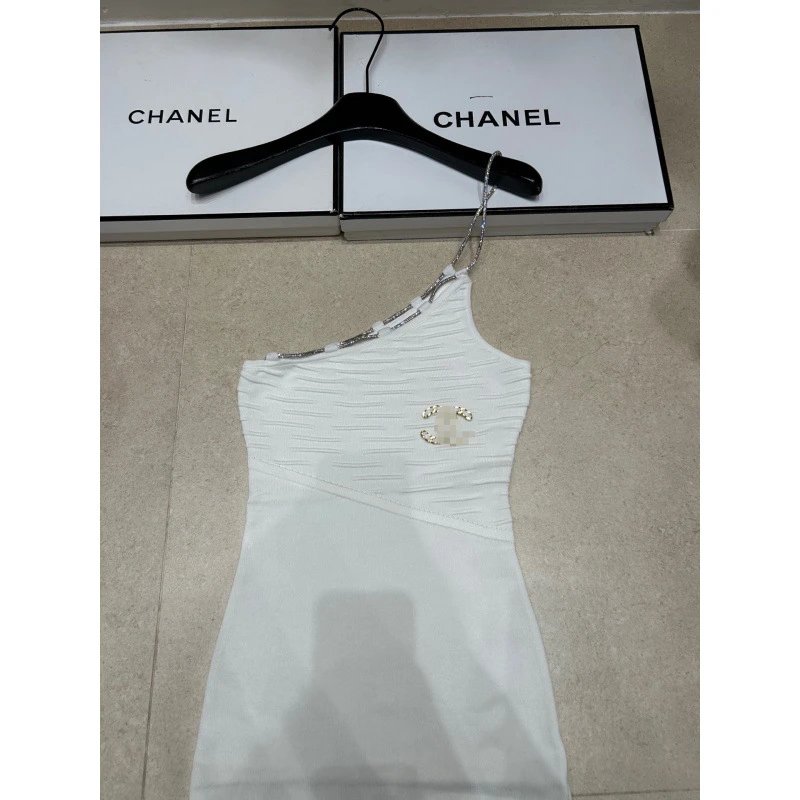 Chanel One Shoulder White Dress