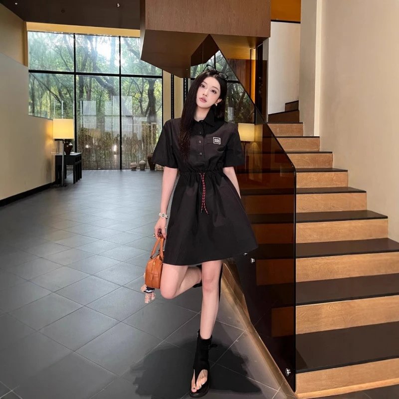Black Button Down Mini Dress Casual Style