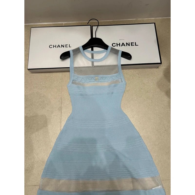 Chanel Light Blue Mesh Sleeveless Dress