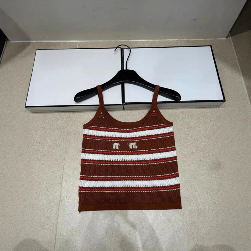 Knitted Striped Brown Tank Top