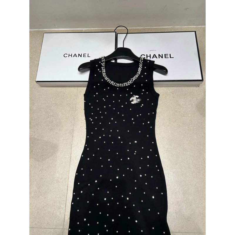 Chanel Polka Dot Black Sleeveless Dress