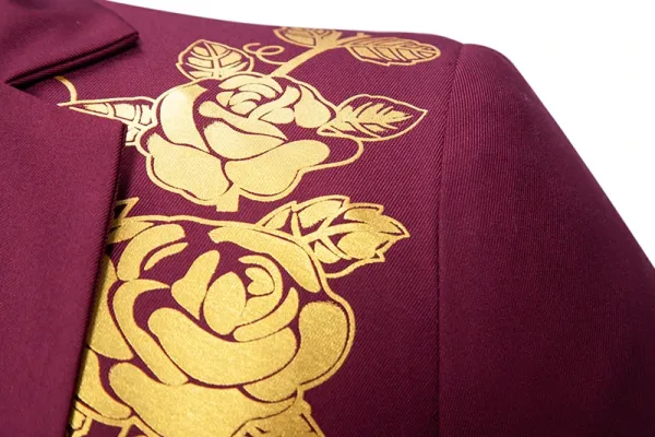 Design Embroidered Rose Blazer Burgundy Gold Outerwear.blazer - 16